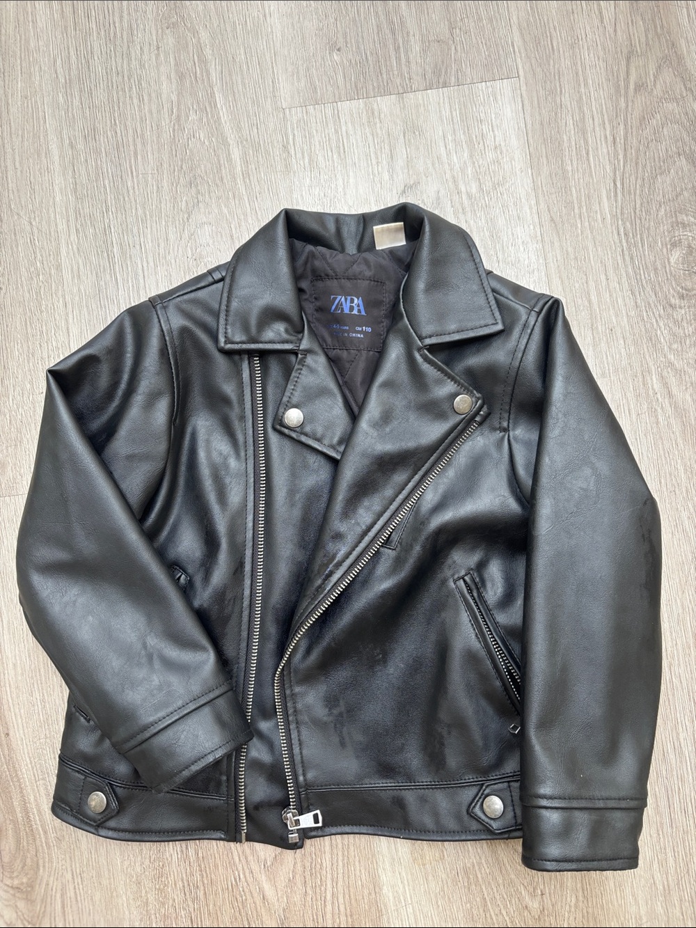 Zara Black Faux Leather Bomber-Style Moto Jacket